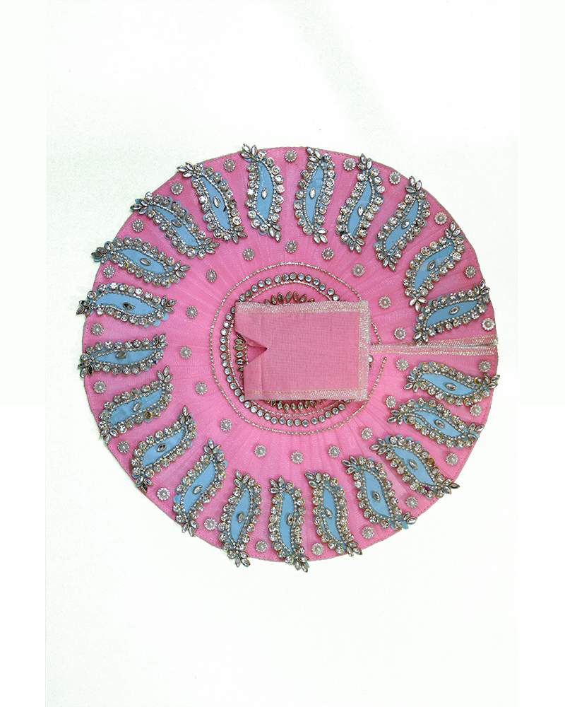 Beautiful Pink Laddu Gopal Dress With Blue Zari And Stone Work