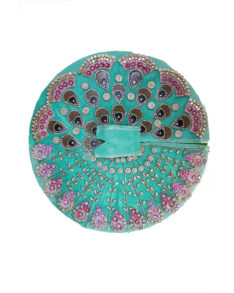 Turquoise Laddu Gopal Dress With Colorful Stone And Embroidery