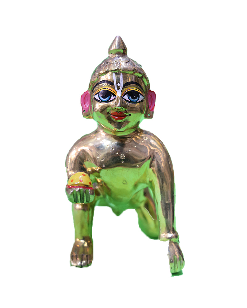 Golden Metallic Bal Gopal Idol Laddu Gopal With Butter Ball