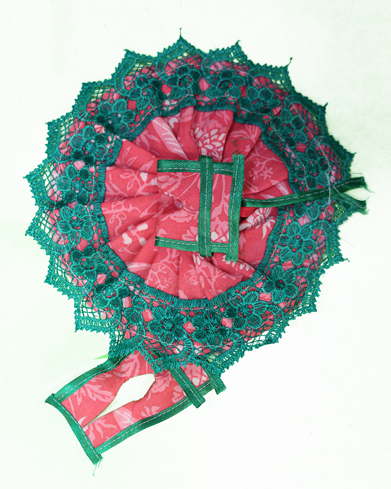 Traditional Pink And Green Lace Design For Laddu Gopal Dresses