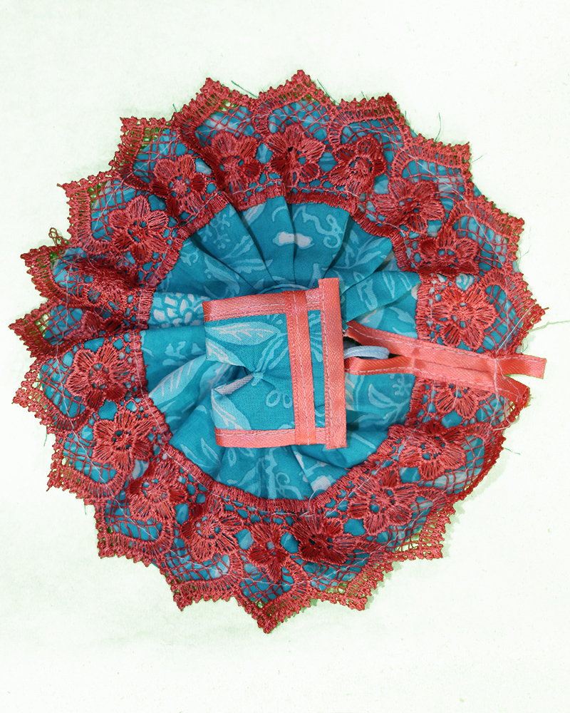 Handcrafted Laddu Gopal Dress In Blue With Maroon Floral Lace