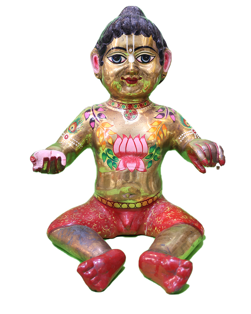 Golden Metallic Bal Gopal Idol With Red Bottom Colorful Baby Krishna