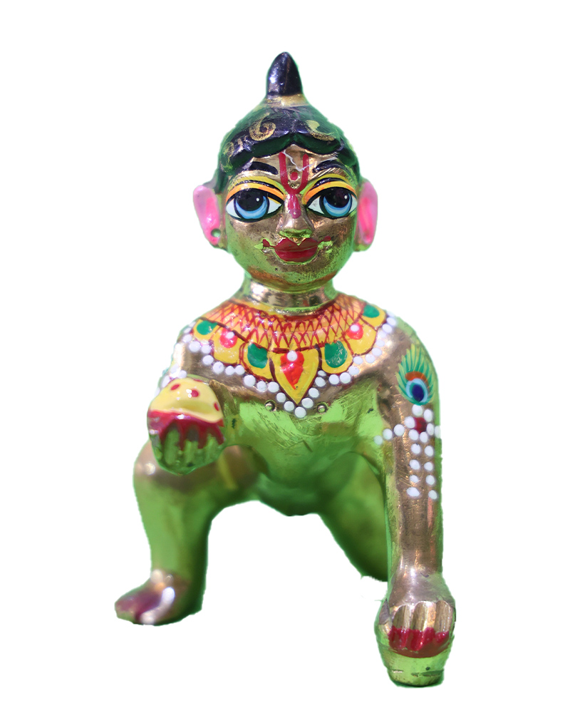  Vibrant Gold Baby Krishna Hand-painted Blue Eyes & Pink Cheeks