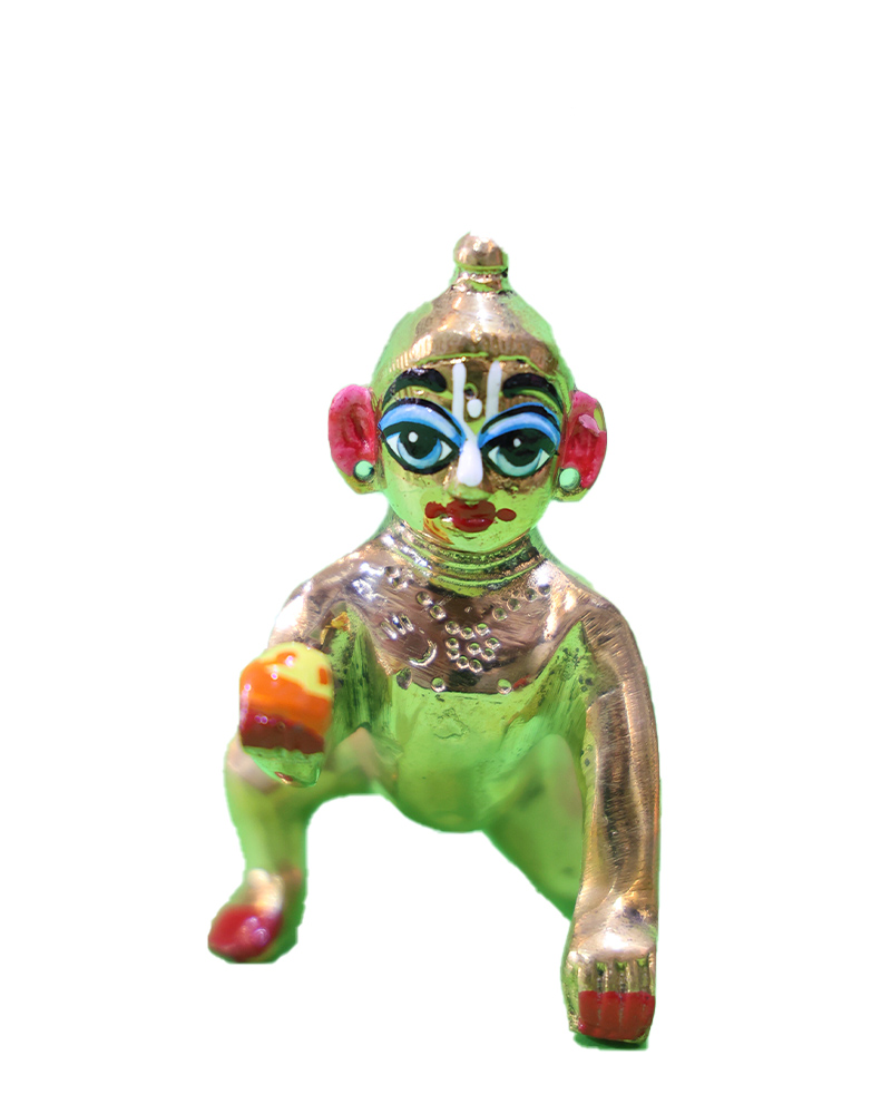Gold-toned Baby Krishna Statue Colorful Makhan Ball