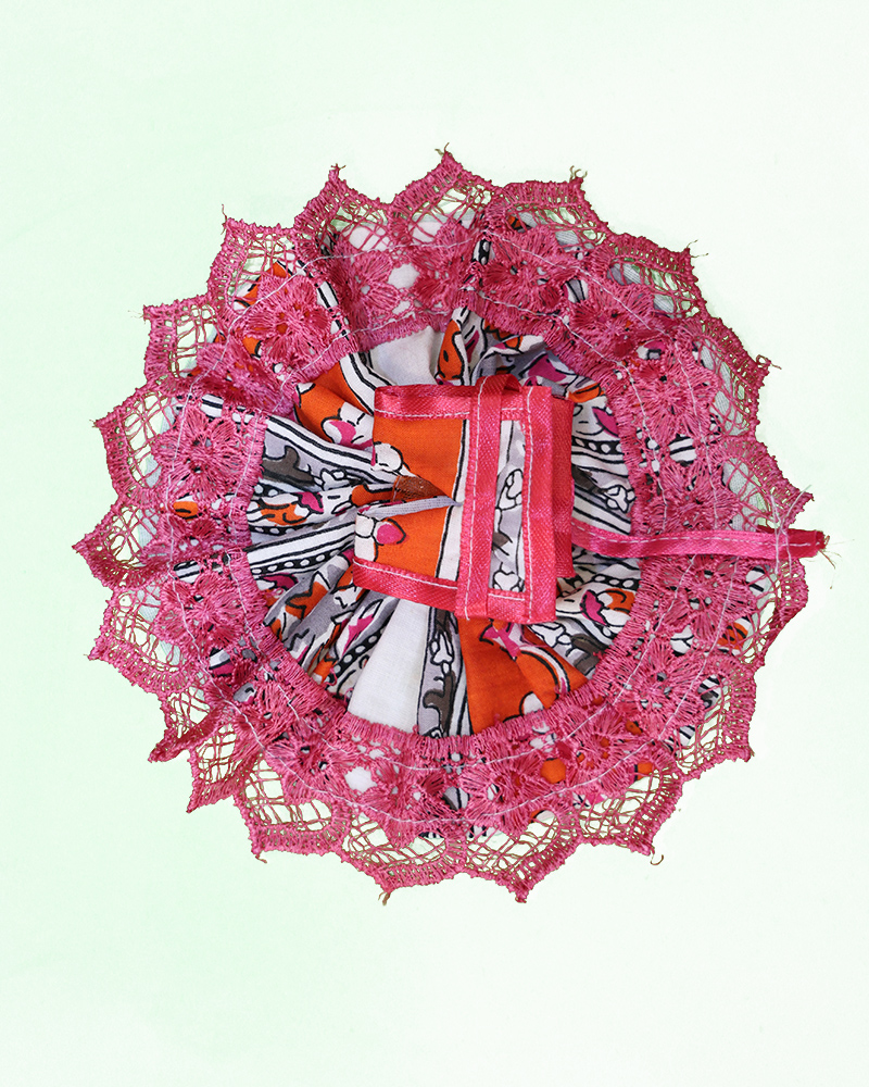 Vibrant Orange And Pink Lace For Laddu Gopal Dress