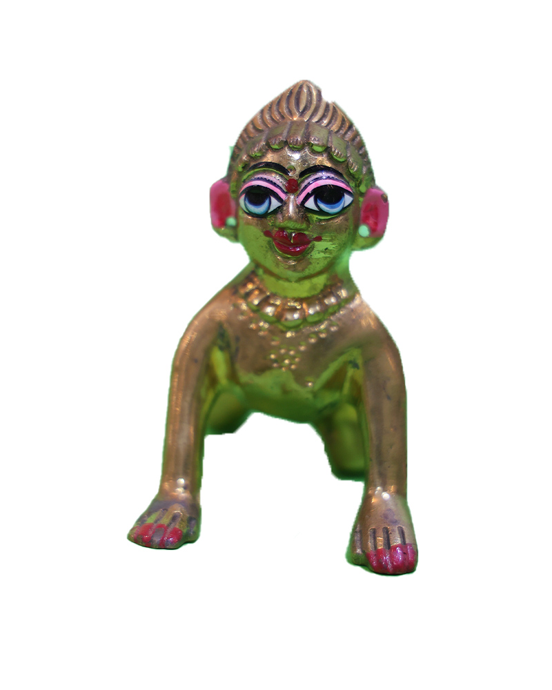 Authentic Laddu Gopal Idol Small Brass Baby Krishna In Playful Crawling Pose