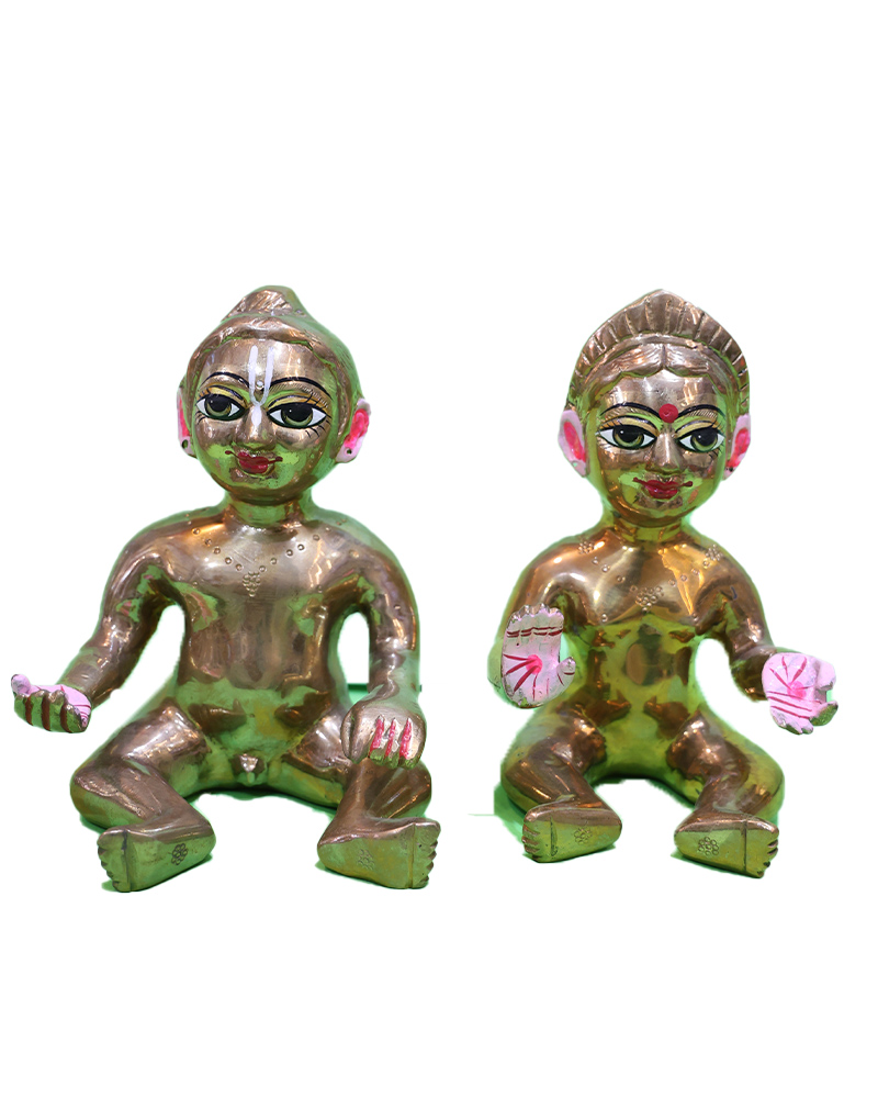 Exquisite Pair Of Brass Laddu Gopal Idols In Sitting Pose