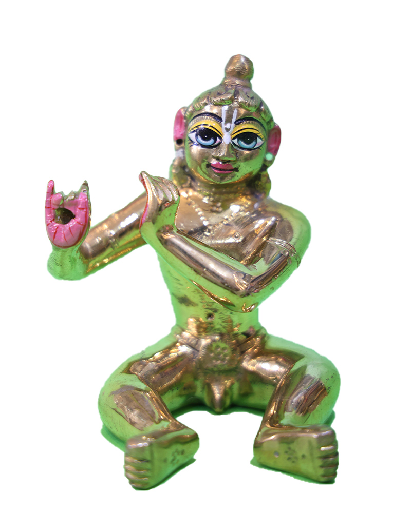 Elegant Brass Krishna Flute Player Idol In Sitting Pose Depicting Bal Gopal As Murli Manohar