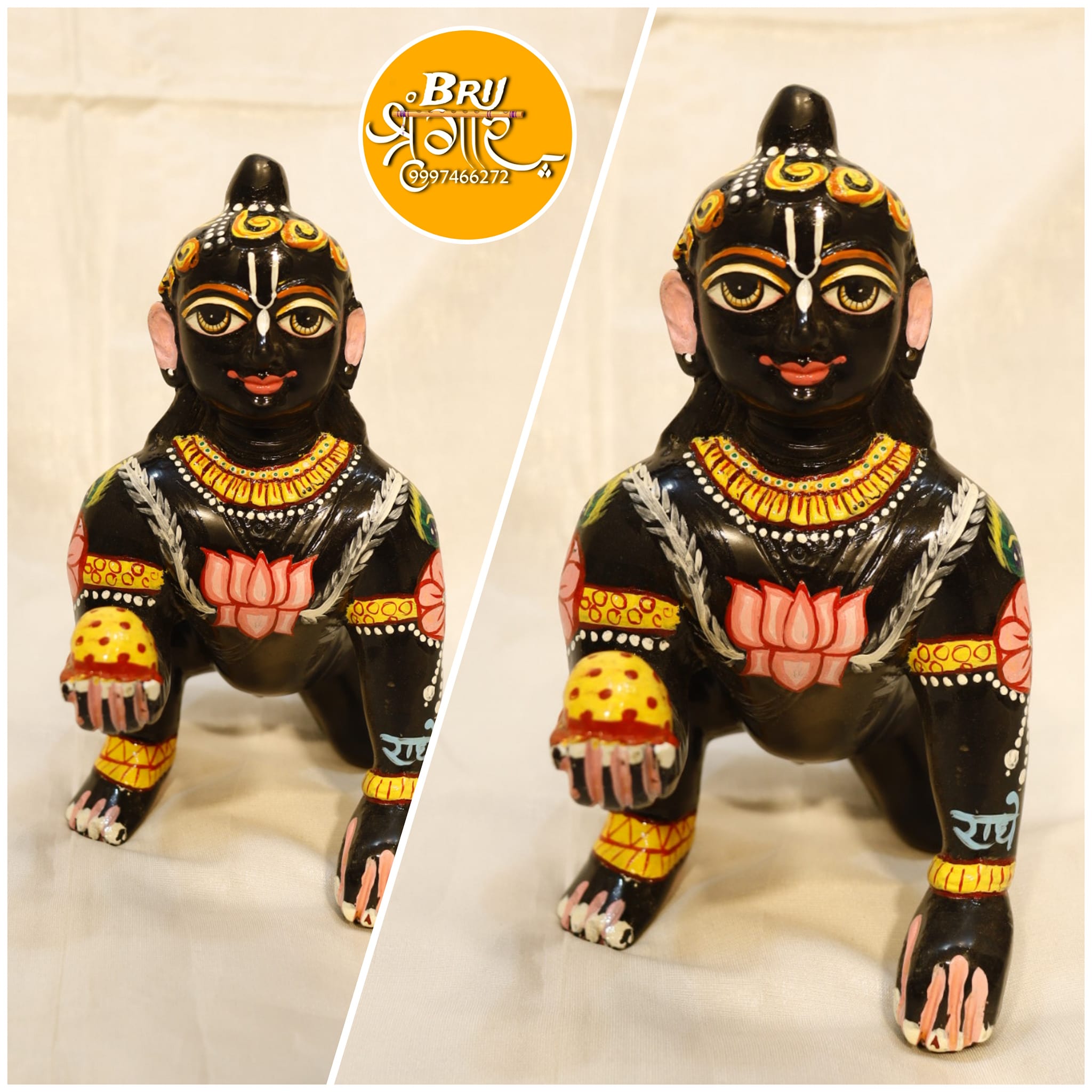 Brass Black Painted Laddu Gopal Kanha Ji Murti Statue Bal Gopal Idol I Multicolor Hand Painted Modern Laddu Gopal Ji | Full Shringar Kanha Ji Idol For Pooja