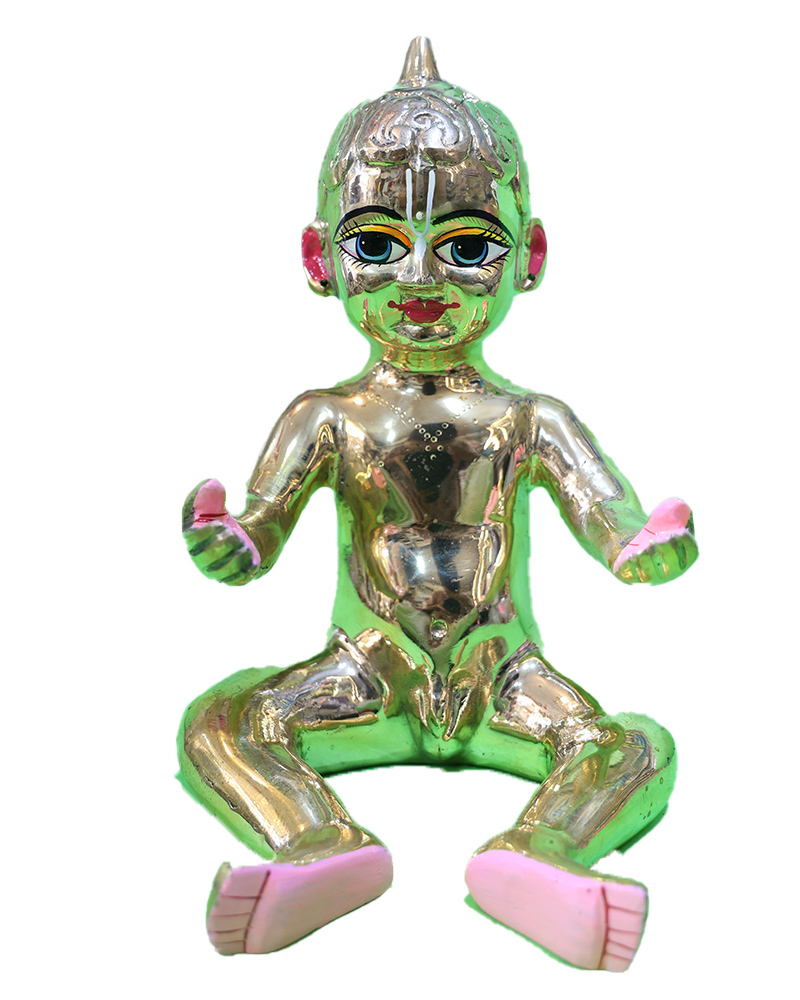 Charming Bal Gopal Statue Brass Baby Krishna In Sitting Pose With Vibrant Hand-painted Detail
