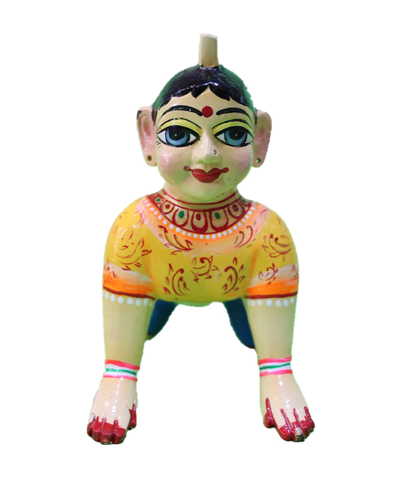 Hand-painted Laddu Gopal Idol In Yellow Dress Baby Krishna Crawling Murti