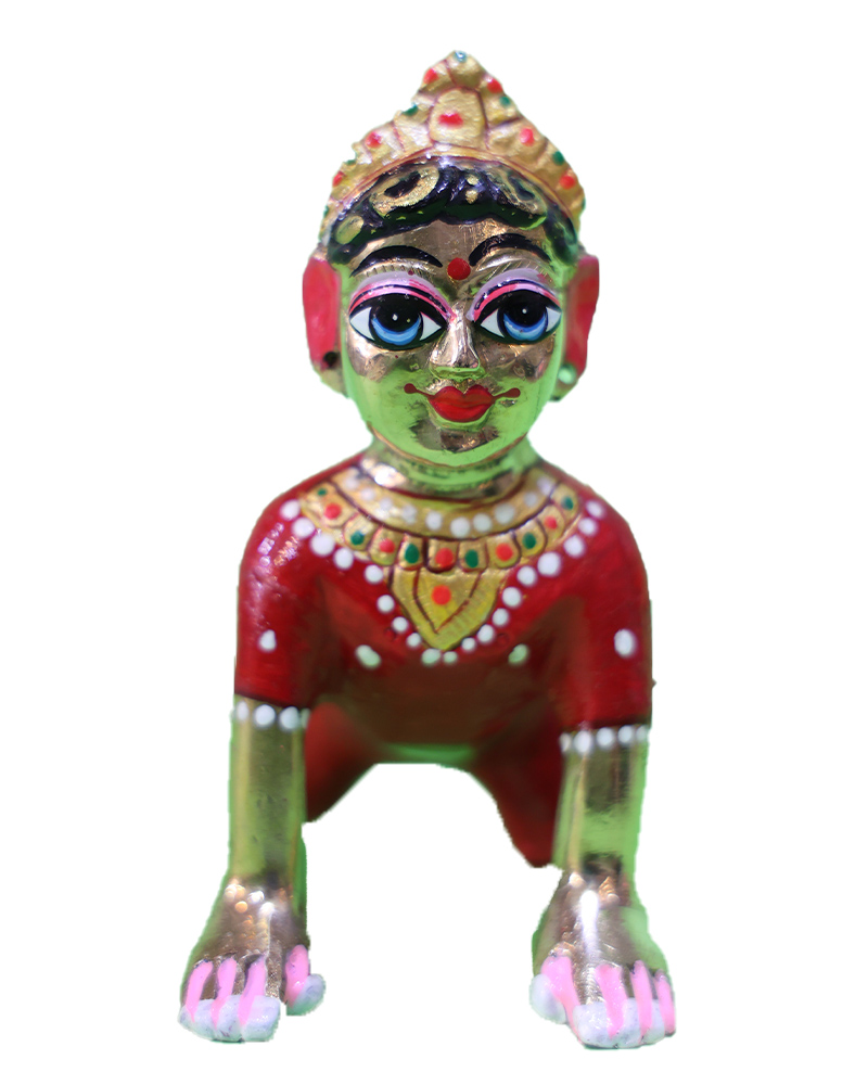 Laddu Gopal Idol In Red Dress Hand-painted Baby Krishna Statue