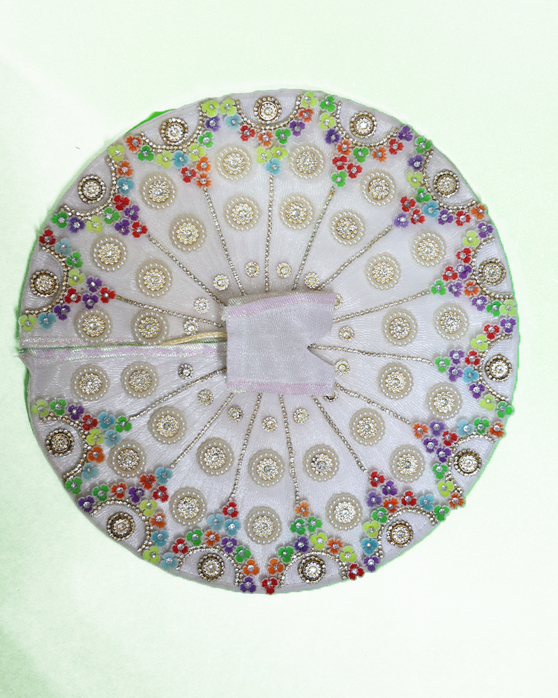 Elegant White Laddu Gopal Dress Colorful Flowers And Stone Embroidery Work