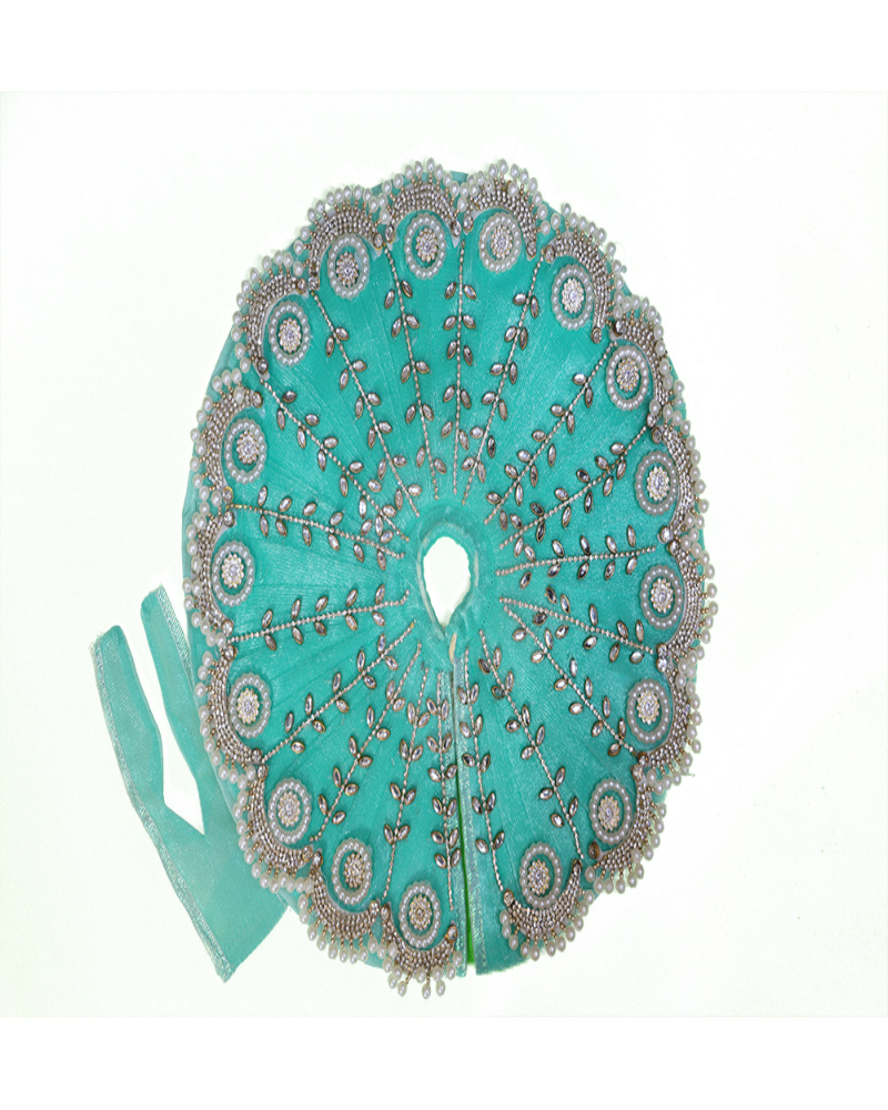 Aqua Blue Laddu Gopal Poshak With Pearl & Leafy Zari Work