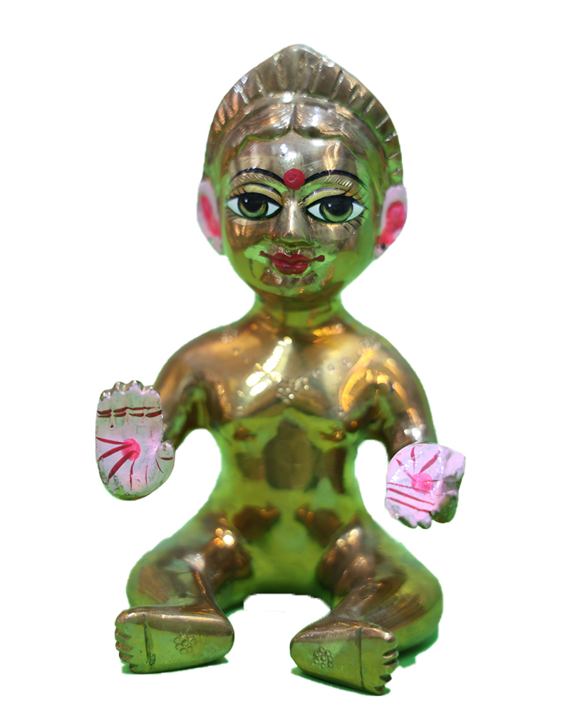 Auspicious Brass Bal Gopal Sitting Idol With Upraised Hands Symbolizing Divine Blessings