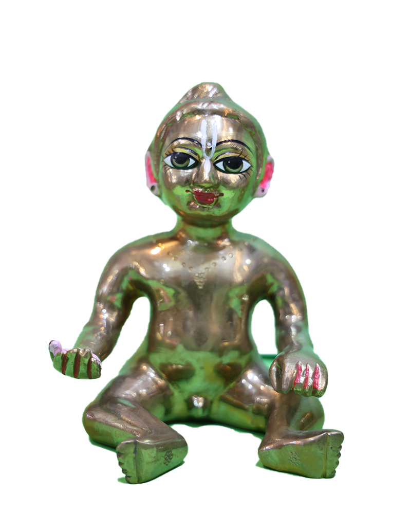 Beautiful Baby Krishna Statue Polished Brass Bal Gopal Sitting Figurine With Expressive Details