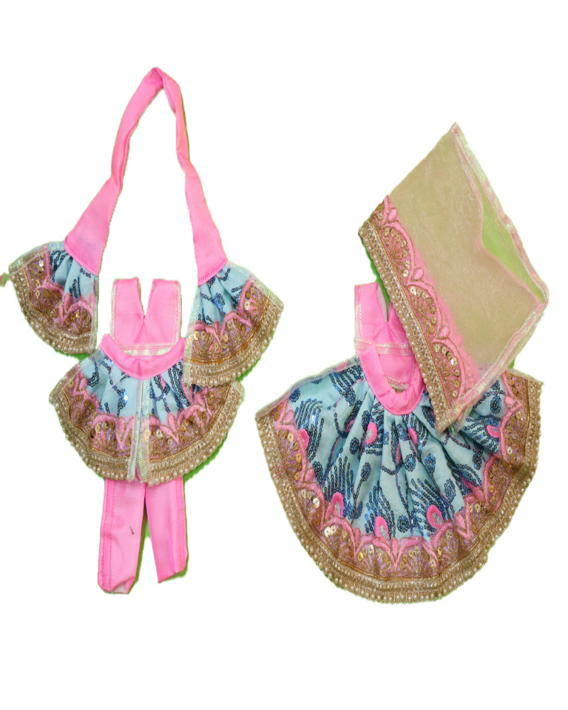 Beautiful Blue & Pink Sequin Embellished Radha Krishna Dress Set