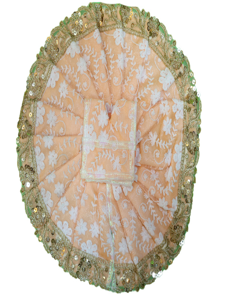 Beautiful Peach And White Floral Laddu Gopal Poshak Sequin Border