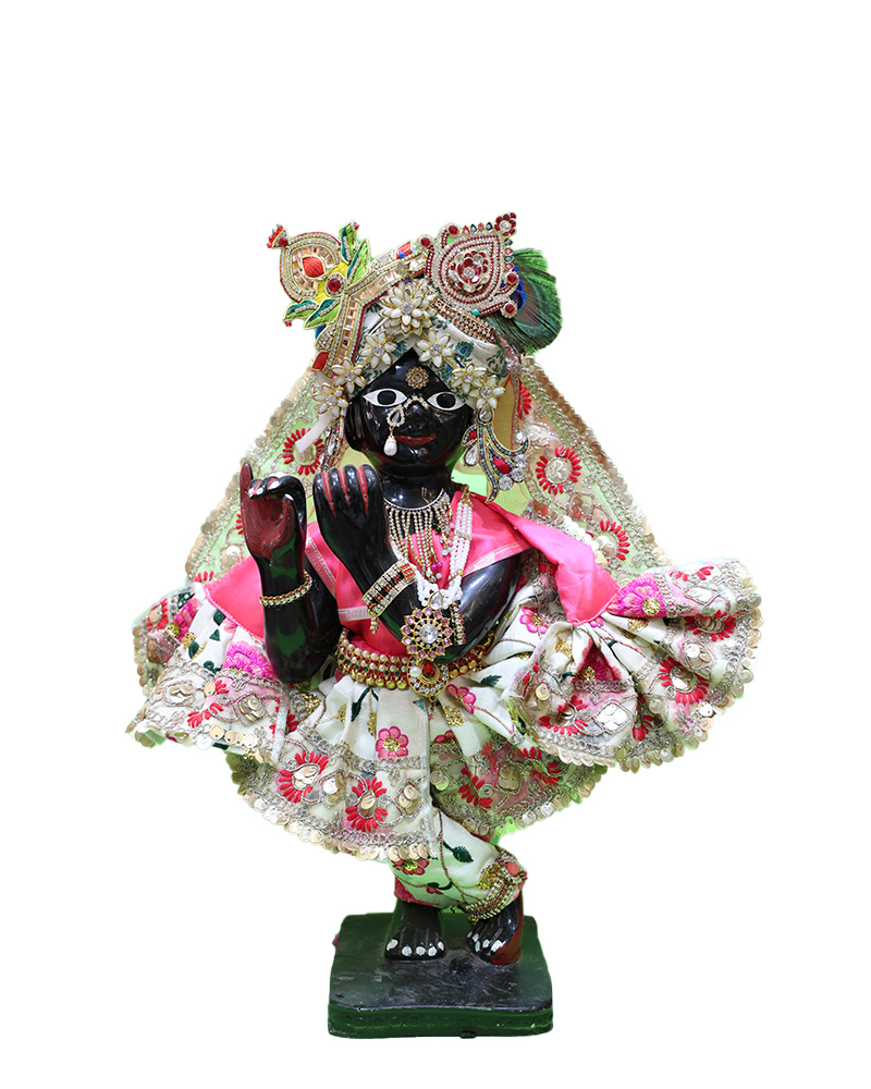 Beautifully Dressed Lord Krishna Black Marble Finish With Floral Designs