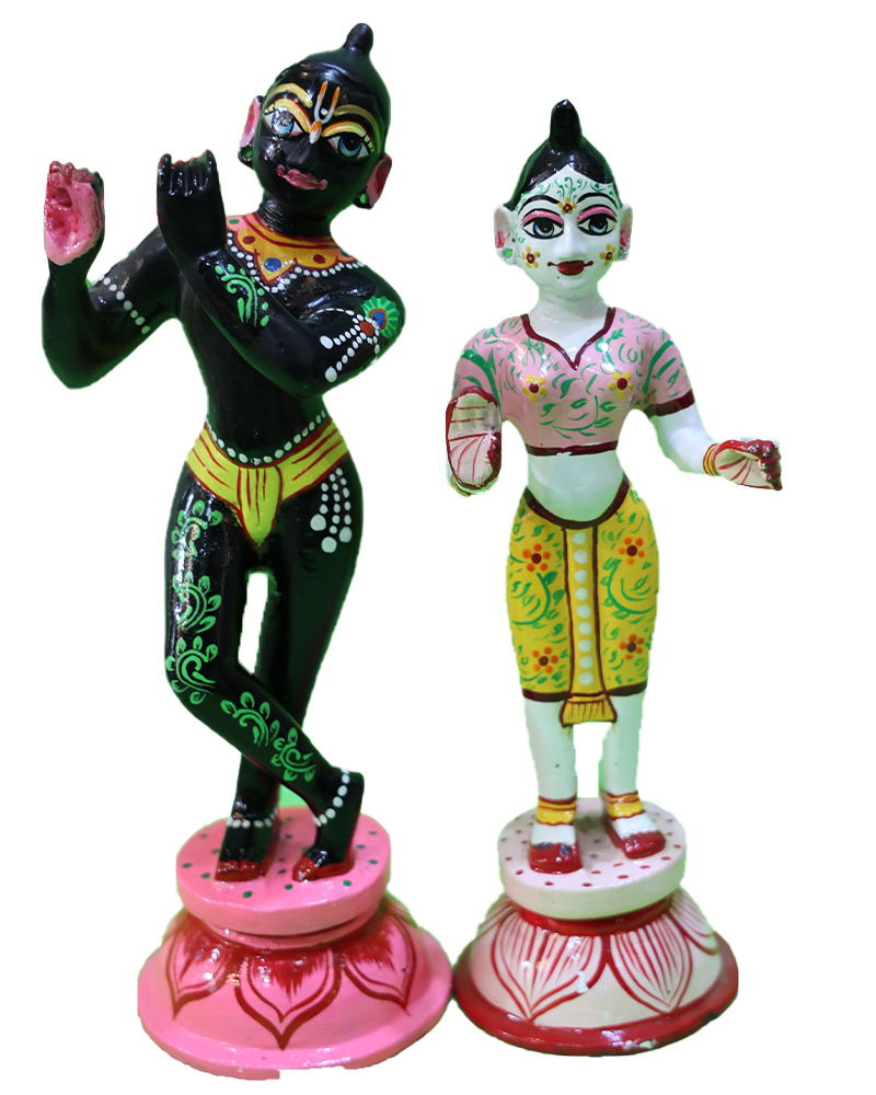 Black Krishna And White Radha Idols Hand-painted Deity Pair