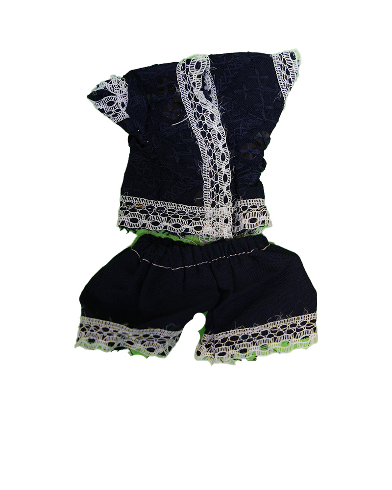 Black & White Printed Laddu Gopal Night Suit With Lace Trim