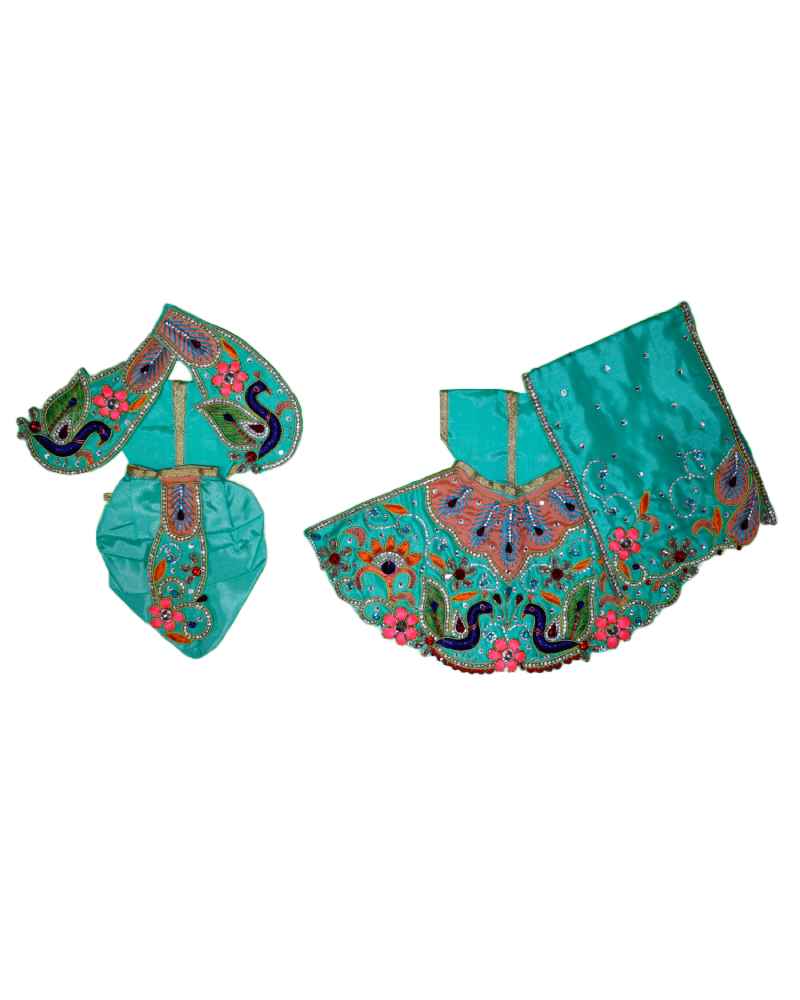 Traditional Blue Dress For Radha Krishna With Peacock Design
