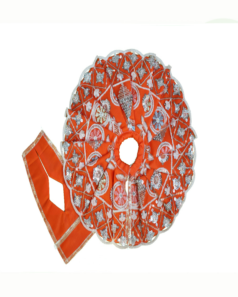 Bright Orange Laddu Gopal Poshak With Silver Sequin Work & Angvastra