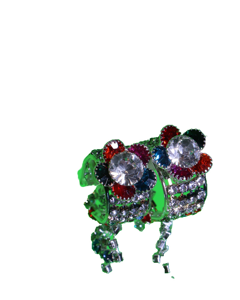 Colorful Gemstone Flower Design Wide Cuff Bracelet With Danglers For Idols