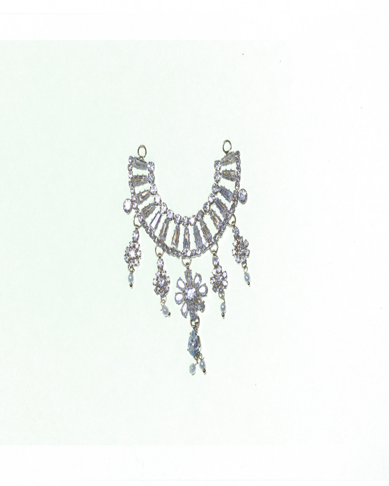 Crescent Crystal & Pearl Drop Jewelry Piece Floral Embellishment