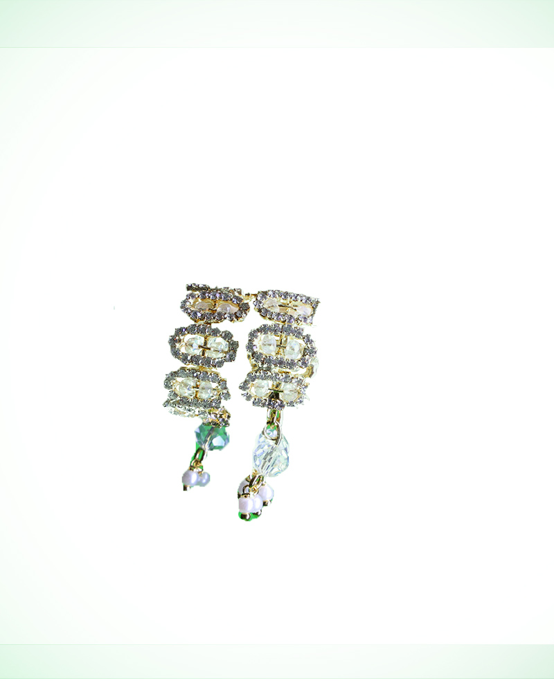 Elegant Clear Crystal & Green Bead Deity Bracelets With Delicate Pearl Drops