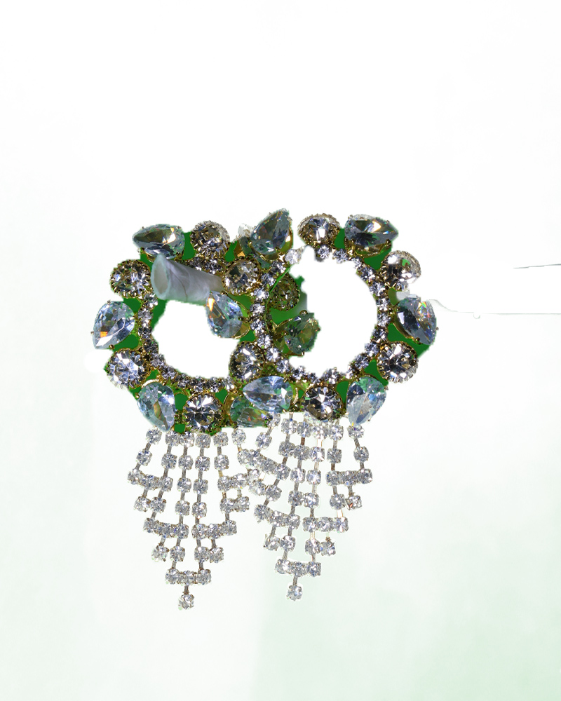 Elegant Crystal Studded Wide Kada With Rhinestone Danglers Sparkling Deity Bracelet For Festive Shringar