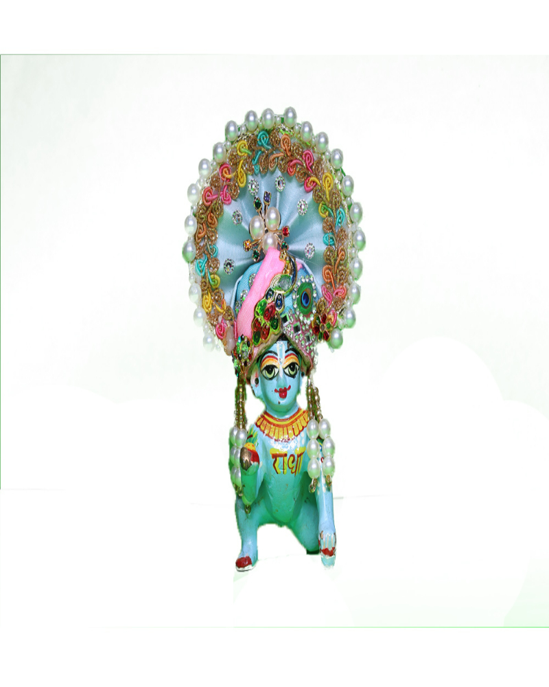 Elegant Laddu Gopal Sky Blue Pugree With Pearl & Stone Work