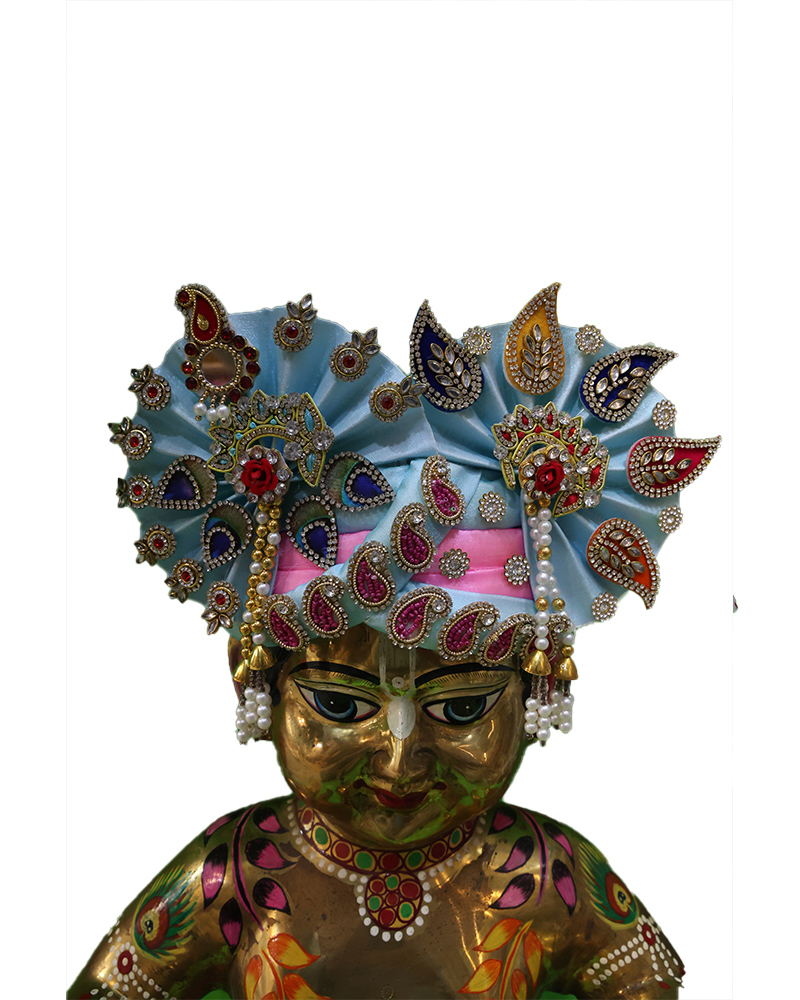 Elegant Light Blue Laddu Gopal Pugree With Paisley Design