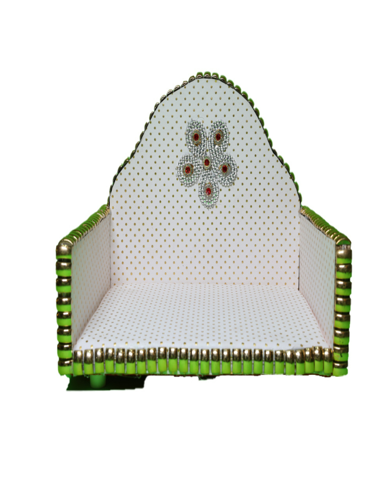 Elegant White And Green Polka Dot Designer Singhasan For Laddu Gopal