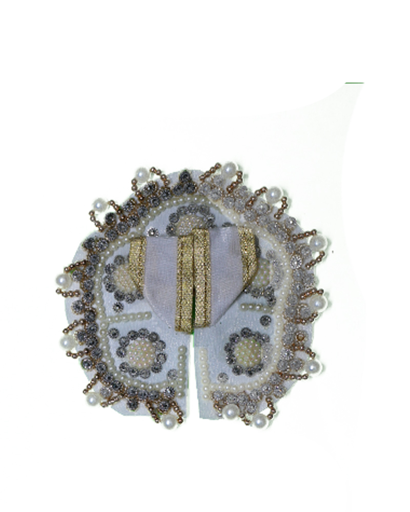 White Laddu Gopal Poshak With Pearl & Gold/silver Work