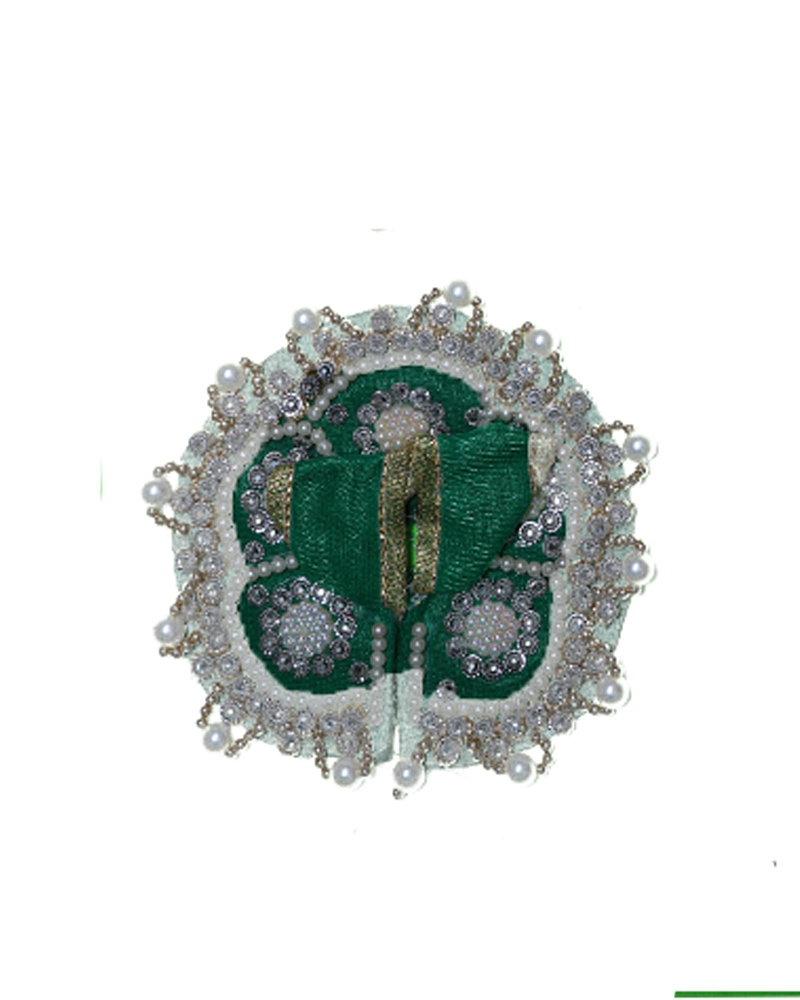 Green Laddu Gopal Poshak With Pearl & Silver Floral Design
