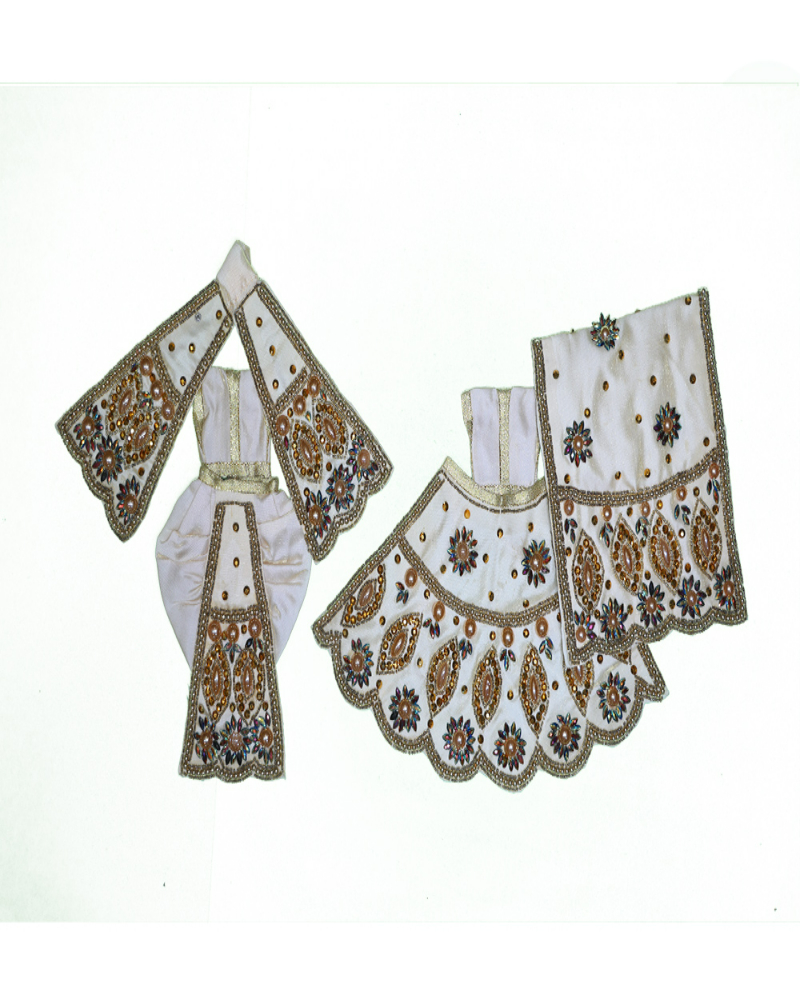 Exquisite White Gold Handcrafted Zari Work Radha Krishna Attire