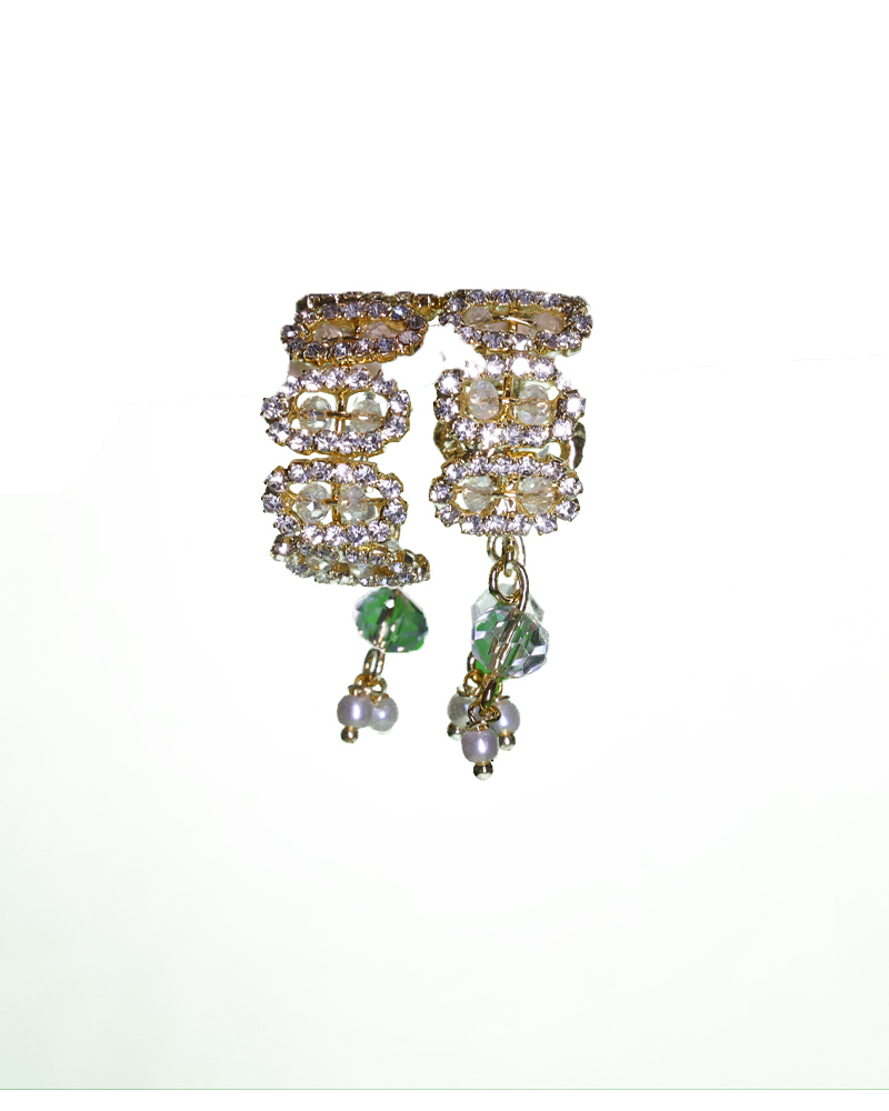 Gold Tone Kundan Style Deity Bracelets With Green Drops