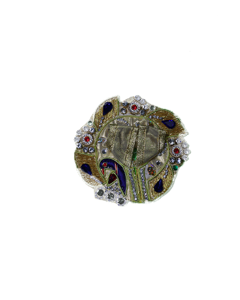 Golden Laddu Gopal Poshak With Peacock Motif & Rhinestone Work