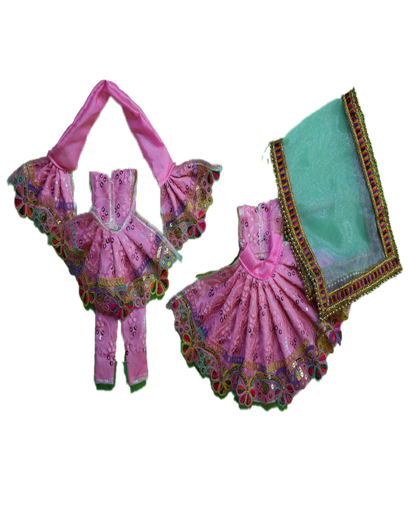 Gorgeous Pink Sequin Embellished Fancy Radha Krishna Poshak With Dupatta