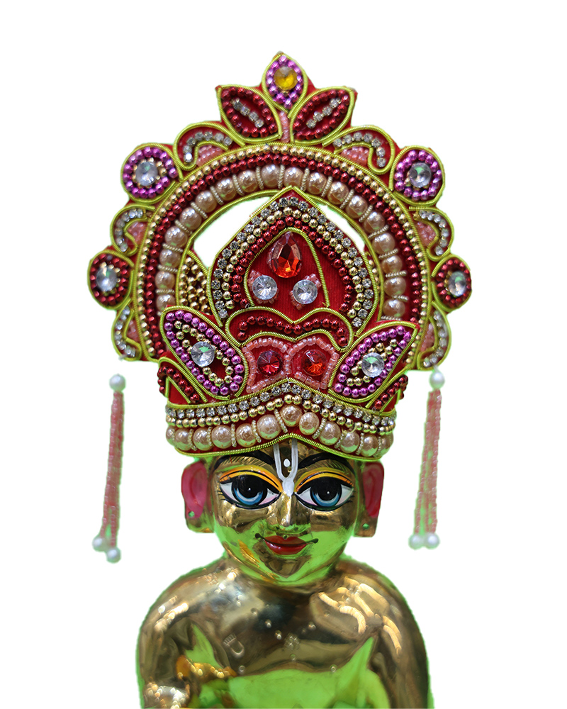 Grand Red & Gold Stone-studded Laddu Gopal Pugree