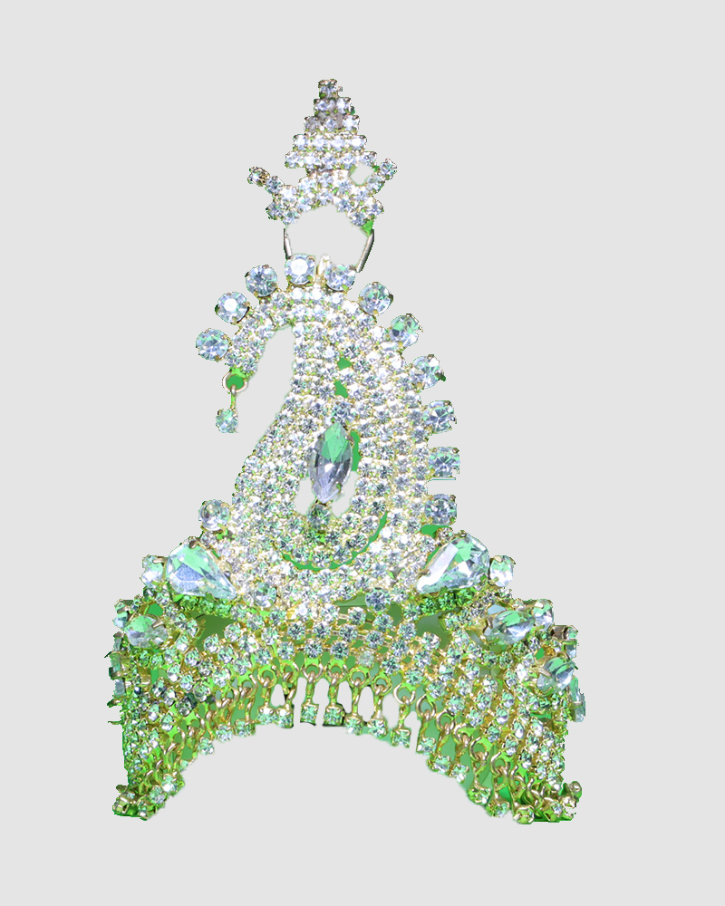 Intricate Green Gemstone Crown For Deity Adornment Krishna Murti Shringar