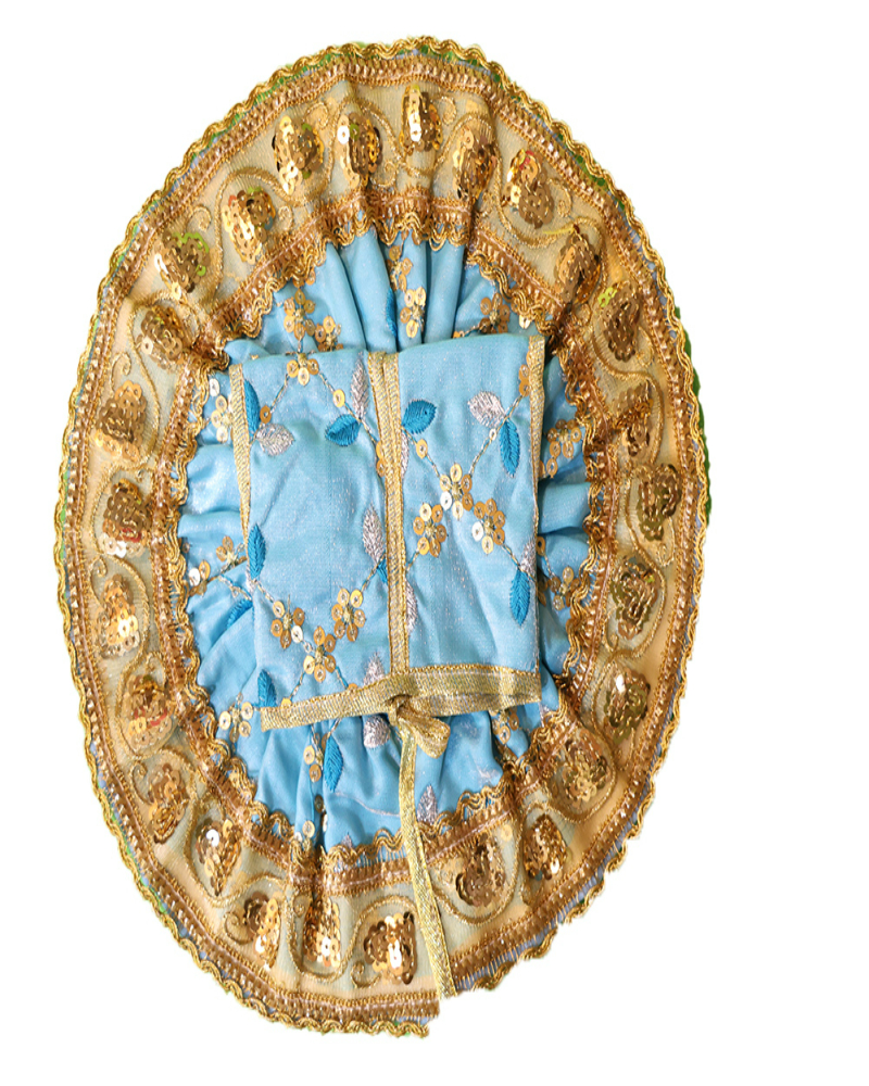 Light Blue Laddu Gopal Dress With Golden Sequin Embroidery