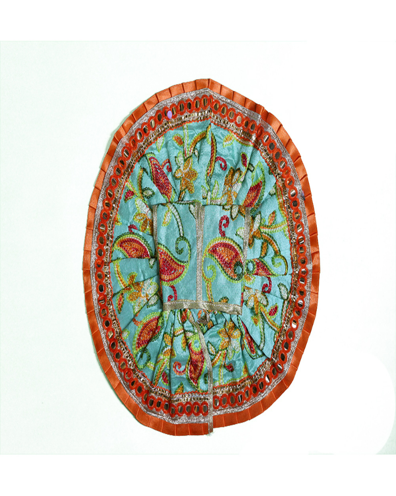 Light Blue Laddu Gopal Dress With Orange Border & Mirror Work