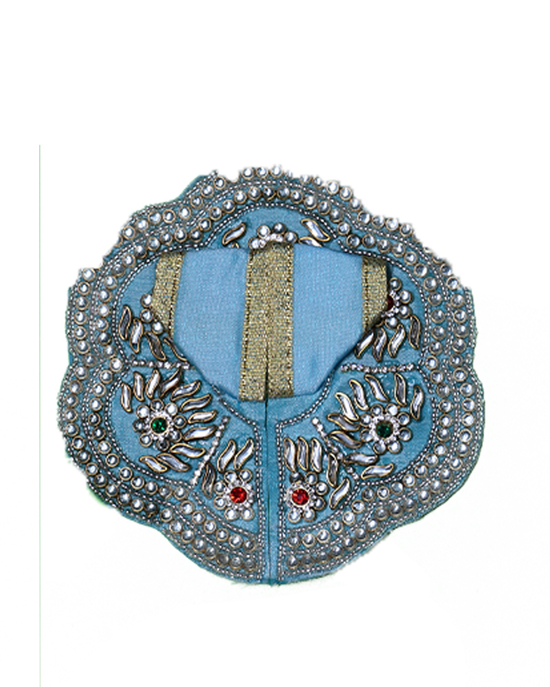 Light Blue Laddu Gopal Poshak With Silver Embroidery & Colored Stones