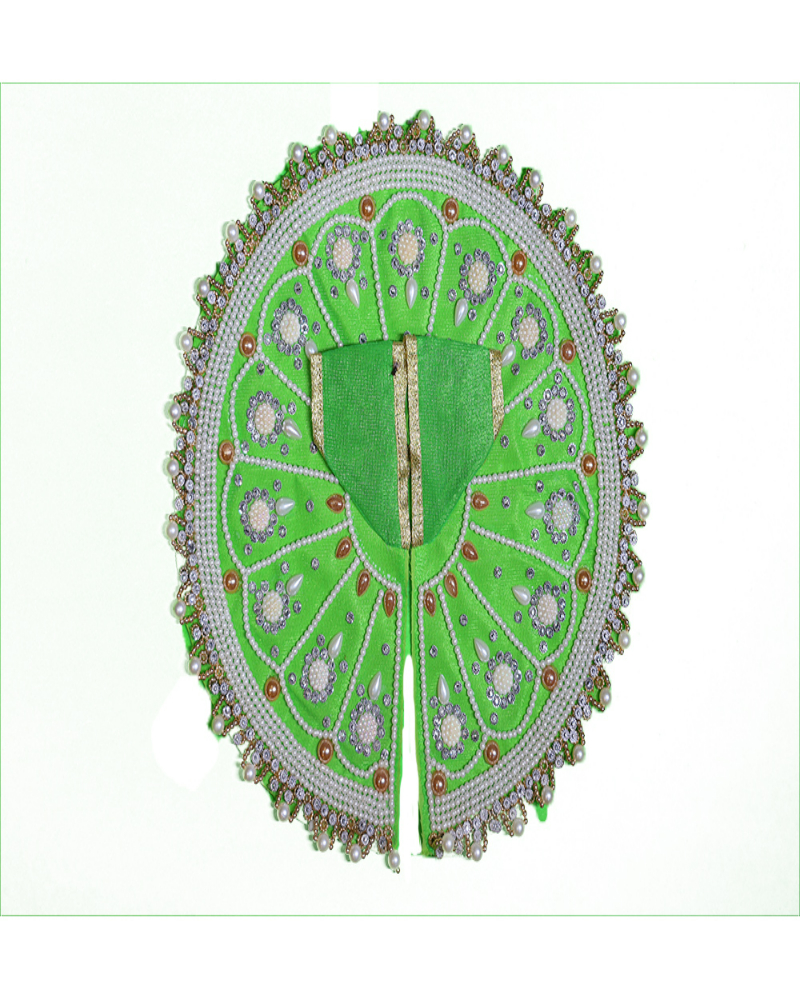 Lush Green Laddu Gopal Poshak With White Floral & Pearl Work