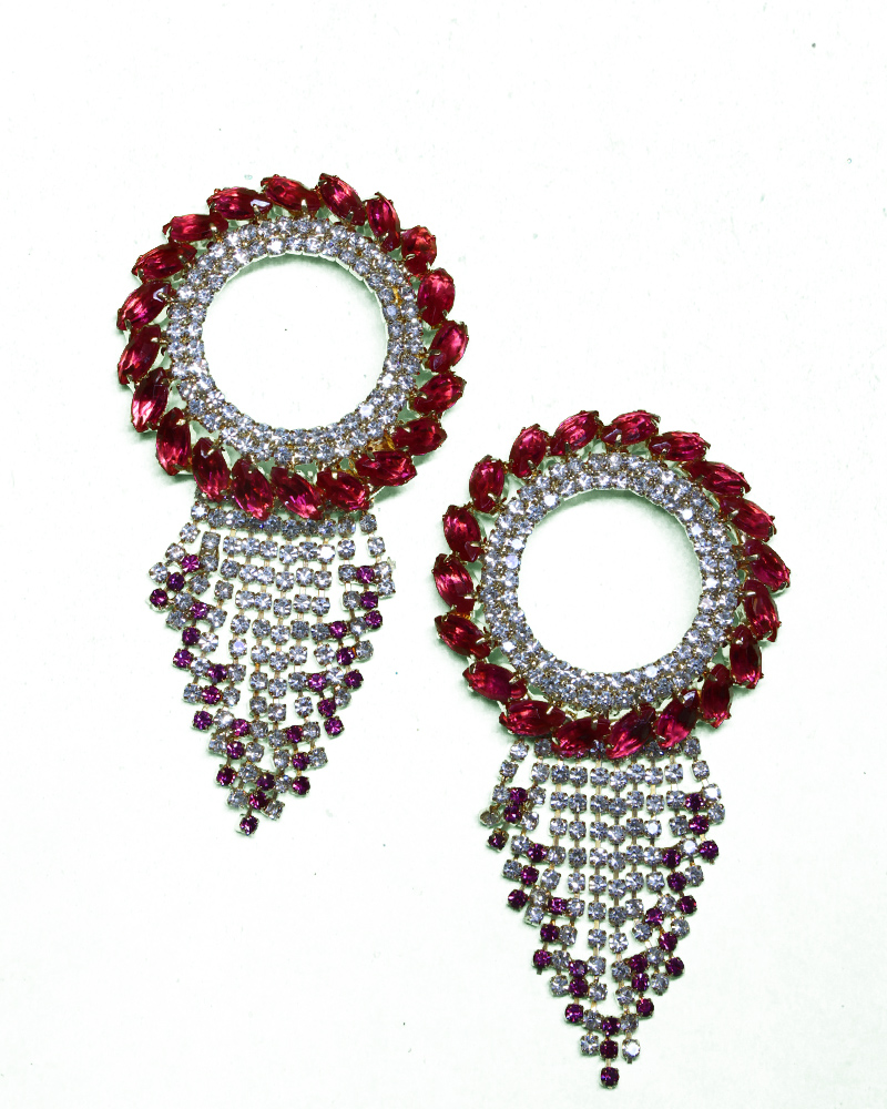Luxurious Red & Lavender Rhinestone Circular Bracelet Glamorous Ethnic Kada