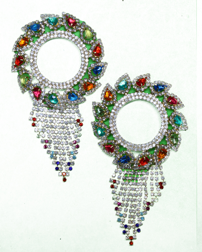 Multi-color Gemstone & Crystal Wide Bangle Rainbow Stone Statement Kada