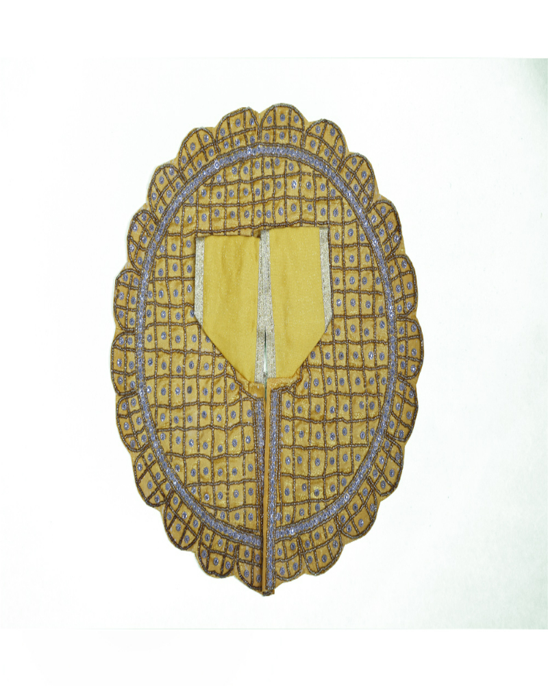 Mustard Yellow Laddu Gopal Poshak With Silver Grid Pattern & Bead Work