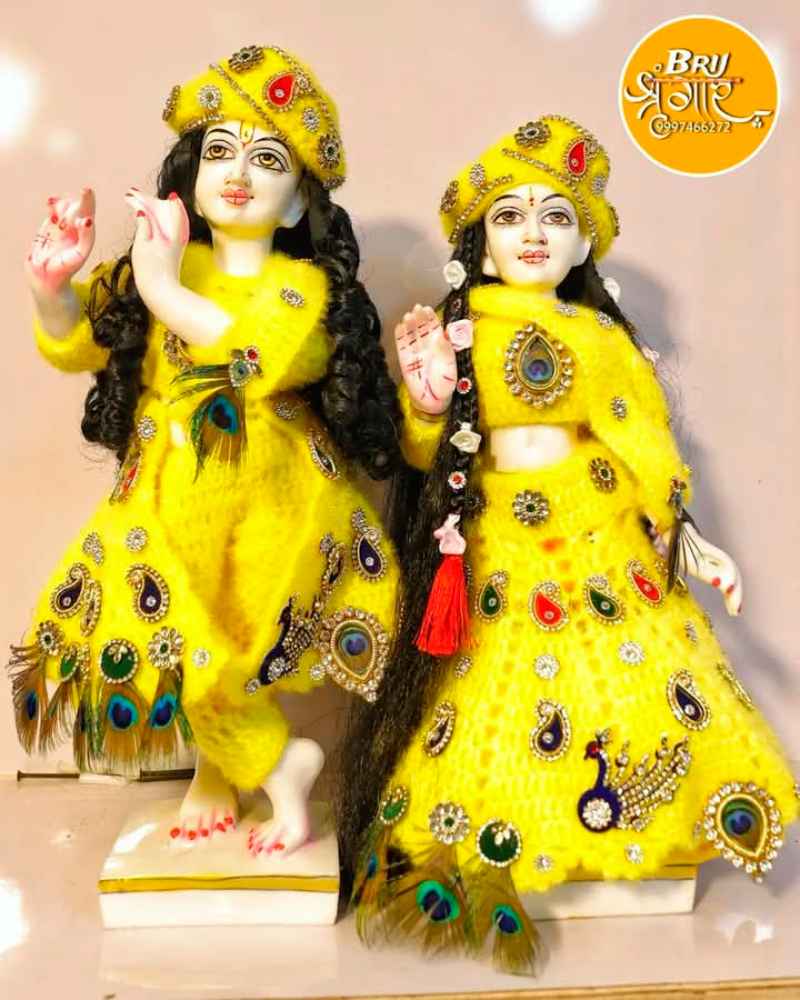 Radha Krishna Idols With Poshak Yellow Color Dresses